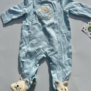 NWT newborn little me blue sleeper with bear chest and feet design